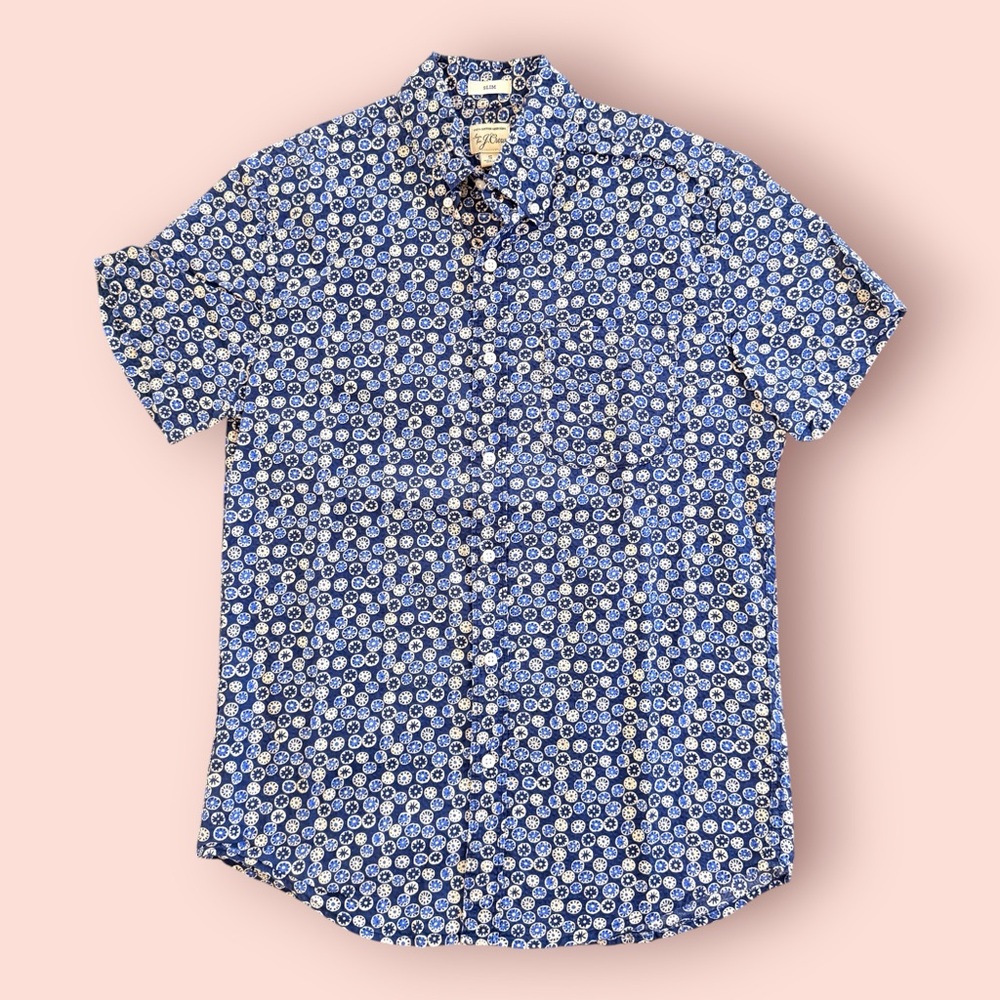 J. Crew Blue and White Floral Button Down Shirt